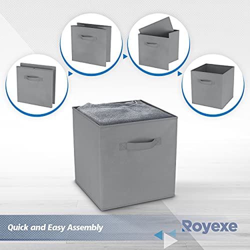 Royexe Storage Cubes - 11 Inch Cube Storage Bins (Set of 8). Fabric Cubby Organizer Baskets with Dual Handles | Foldable Closet Shelf Organization Boxes (Grey)