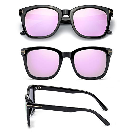 Myiaur Classic Sunglasses for Women Polarized Driving Anti Glare 100% UV Protection (Black Frame / Purple Mirrored Glasses)