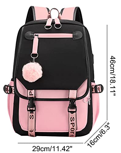 Teen Girls' School Students Bookbag Backpack w/USB Charge Port  (7 colors)