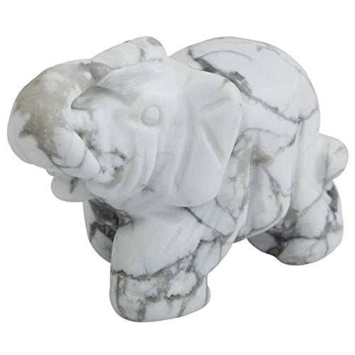 SUNYIK White Howlite Turquoise Elephant Pocket Statue Kitchen Guardian Healing Figurine Decor 1.5