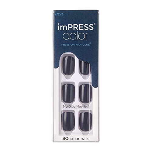 KISS imPRESS Color Press-On Manicure, Gel Nail Kit, PureFit Technology, Short Length, “Graytitude”, Polish-Free Solid Color Mani, Includes Prep Pad, Mini File, Cuticle Stick, and 30 Fake Nails