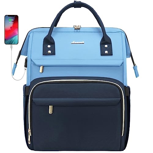 LOVEVOOK Laptop Backpack for Women Travel Business Computer Bag Purse with USB Port Fits 15.6-Inch Laptop, Sky Blue-Dark Blue