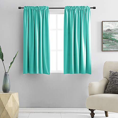 DONREN Turquoise Blackout Curtains - Room Darkening Thermal Insulated Living Room Window Curtain Panels Drapes (42 x 45 Inches Long,Set of 2)