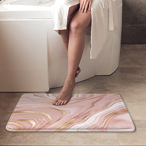 Britimes Marble Pink Bathroom Rug Set of 2,Washable Cover Floor Rug Carpets Floor Bath Mat Bathroom Decorations 16x24 and 20x32 Inches