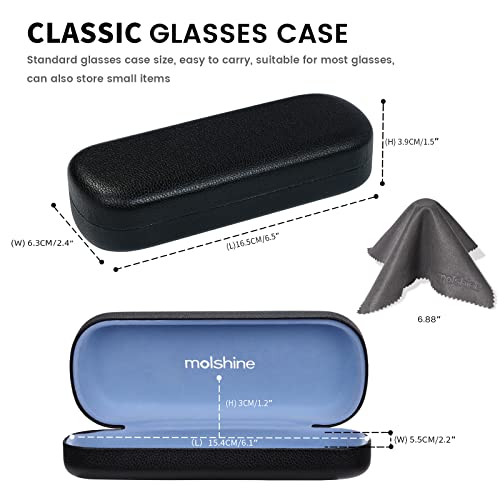 molshine Hard Shell PU Leather Glasses Case,Travel Portable Eyeglass Case for Men Women Girl Travel Study Work (Black)