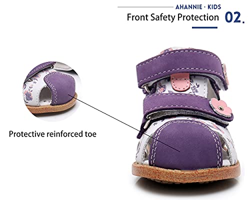 Ahannie Infant Boys Girls Genuine Leather Sandals with Arch Support,Unisex Baby Closed Toe Summer First Walkers Shoes(Infant/Toddler)（2019-4-Purple）