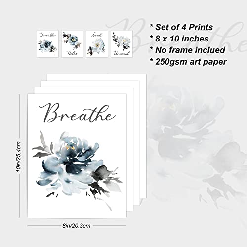 heilkee Navy Blue Bathroom Decor Botanical Wall Art Relax Soak Unwind Breathe Bathroom Pictures Modern Watercolor Flowers Art Prints 4 Pieces(UNFRAMED 8x10in)