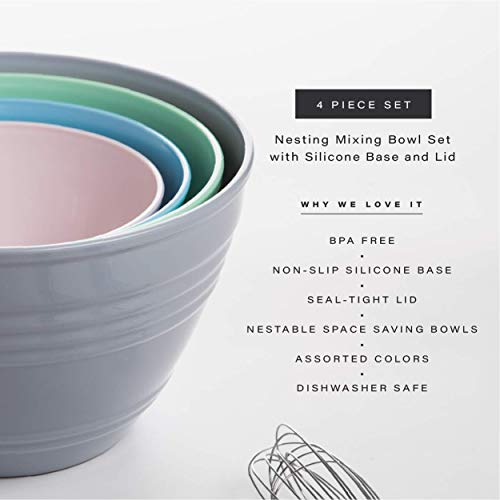 4-Piece Multicolored Plastic Mixing Prep Bowls w/Lids Set  (2 color combos)