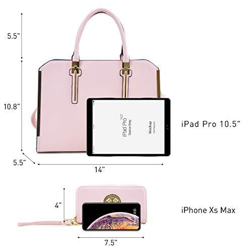 Large Satchel Handbag Work Tote Bag w/Matching Wallet, Pink - Pink and Caboodle