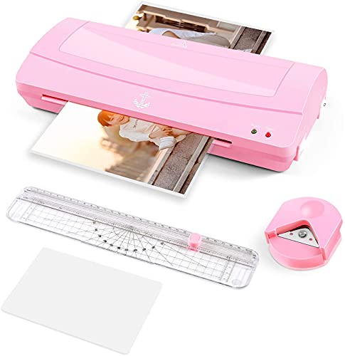 Pink Office Laminator with Paper Trimmer, 20 Pouches & Corner Rounder  (2 sizes)