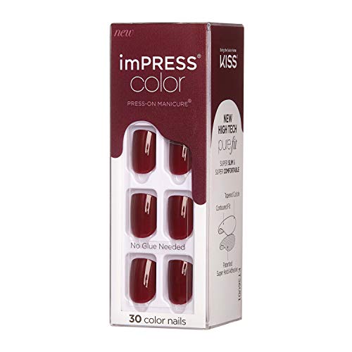 KISS imPRESS Color Press-On Manicure, Gel Nail Kit, PureFit Technology, Short Length, “I'm Not a Cinna”, Polish-Free Solid Color Mani, Includes Prep Pad, Mini File, Cuticle Stick, and 30 Fake Nails