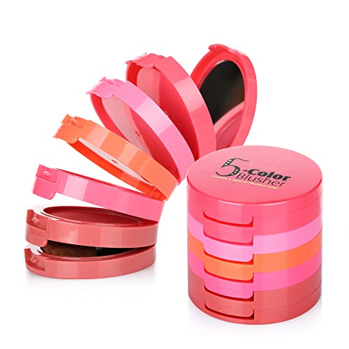 5 Colors Compact Soft Powder Blushes Set with Brush and Mirror