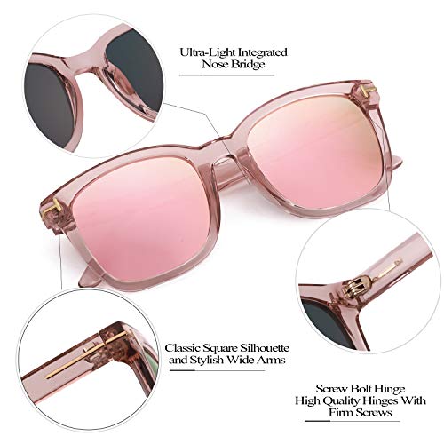 Myiaur Classic Sunglasses for Women Polarized Driving Anti Glare 100% UV Protection (Pink Frame / Pink Mirrored Glasses)
