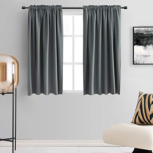 DONREN Medium Grey Curtain Panels for Living Room - Blackout Thermal Insulated Room Darkening Rod Pocket Drapes for Kitchen (42 by 45 Inch,2 Panels)