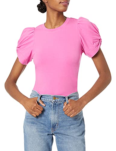 Amazon Essentials Women's Classic Fit Twist Sleeve Crew Neck T-Shirt, Bright Pink, Medium