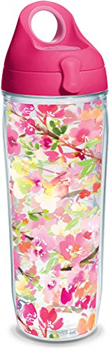 Tervis Yao Cheng-Sakura Floral Made in USA Double Walled Insulated Tumbler, 24 oz Water Bottle, Clear