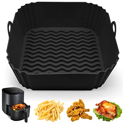 Square Air Fryer Silicone Pot, 8 Inch Reusable Heat Resistant Food Grade Silicone Air fryer Liners Inserts Baskets Bowl Accessories for COSORI Instant Vortex CHEFMAN 4 to 7 QT Air Fryer Oven Microwave