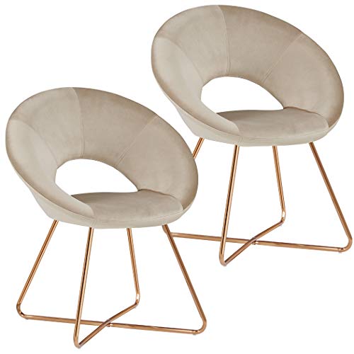 Duhome Modern Accent Velvet Chairs Dining Chairs Single Sofa Comfy Upholstered Arm Chair Living Room Furniture Mid-Century Leisure Lounge Chairs with Golden Metal Frame Legs Set of 2 (Khaki Velvet)…