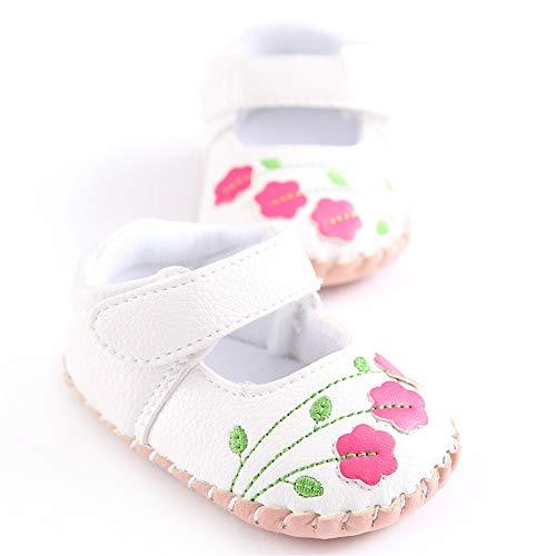 Infant Baby Girl's Handmade Soft PU Leather Non-Slip Princess Flats First Walkers, Pink Daisies