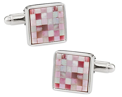 Cuff-Daddy Cufflinks with Inlaid Mosaic Pink Mother of Pearl with Presentation Box