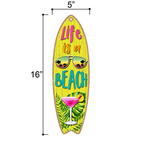 Honey Dew Gifts Life is a Beach, 5 inch by 16 inch Surfboard, Wood Sign, Tiki Bar Decoration, Beach Themed Decor, Decorative Wall Sign, Home Decor