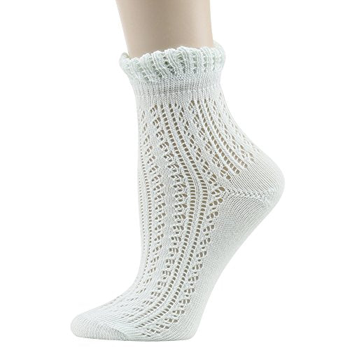 Women's Pointelle Anklet Socks,Funcat Funky Art Patterned Sexy Colorful Crochet Cable Knit Ankle Casual Socks 4 Pairs Novelty Gift