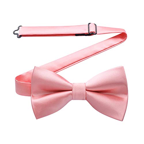 HISDERN Bow Ties for Men Blush Pink Bowtie Pretied Classic Satin Formal Bow Tie Solid Color Adjustable Bowties for Wedding Party