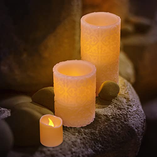 Set of 8 Real Wax Pillar & Votive Flickering LED Flameless Candles w/Remote & Timer  (4 colors)