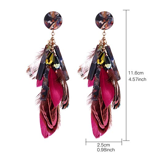 Nicole Miller New York Round Maroon Resin Acrylic Fuscia Pink Feathers Rosegold Dangle Earrings