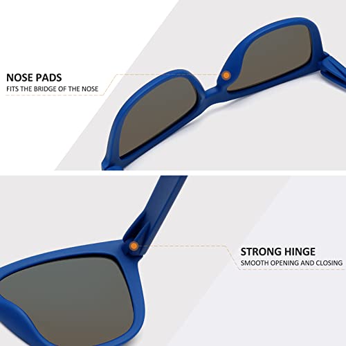 MEETSUN Polarized Sunglasses for Women Men Classic Retro Designer Style (Black-Blue Frame/Blue Mirrored Lens)