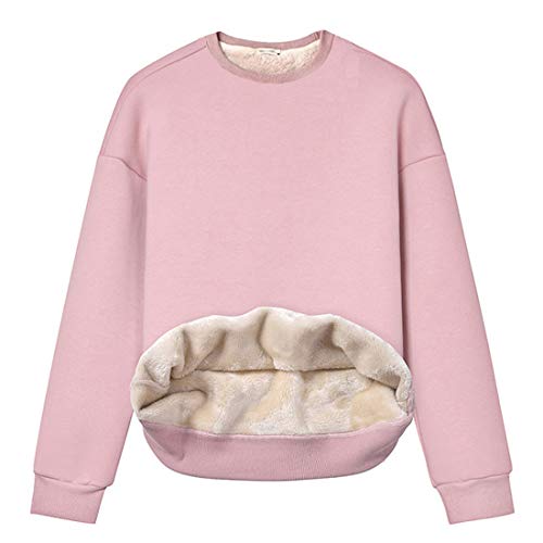 Women's Loose Fleece Pullover Sherpa Lined Crewneck Sweatshirt (02 Pink, Large)