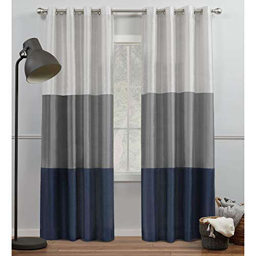 Exclusive Home Chateau Striped Faux Silk Grommet Top Curtain Panel Pair, 54