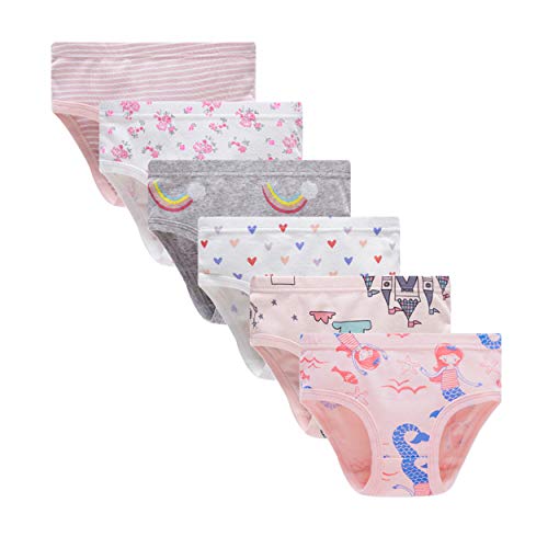 Cadidi Dinos 100% Cotton Toddler Soft Cotton Panties Little Girls' Undies Assorted Underwear (Pack of 6) Size 5 6