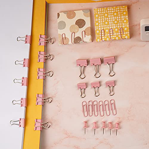 Office Supplies Set - Large & Small Binder Clips, Paper Clips, Push Pins  (4 colors)
