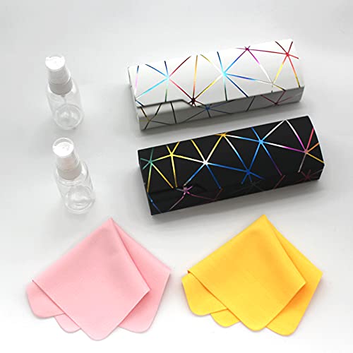 Abwuulq- lattice dazzling glasses case,Portable protective case for glasses，Fashion glasses rigid cover,unisex… (Black + white)