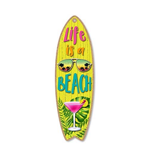 Honey Dew Gifts Life is a Beach, 5 inch by 16 inch Surfboard, Wood Sign, Tiki Bar Decoration, Beach Themed Decor, Decorative Wall Sign, Home Decor