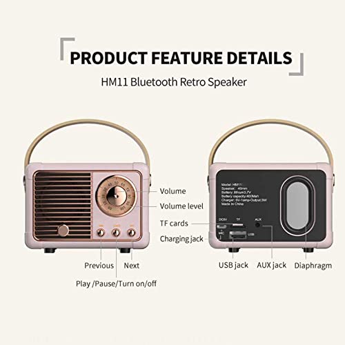 Dosmix Retro Bluetooth Speaker, Vintage Decor, Small Wireless Bluetooth Speaker, Cute Old Fashion Style for Kitchen Desk Bedroom Office Party Outdoor Accessories for iPhone Android (Pink)