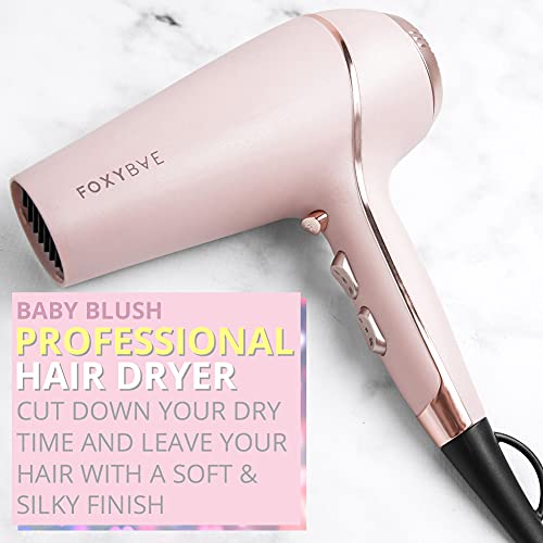 FoxyBae Baby Blush Professional Hair Dryer - Salon Grade Ionic Blow Dryer - Ceramic Tourmaline & Negative Ion