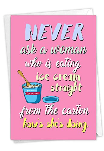 NobleWorks, Ice Cream Carton - Funny Women's Feel Better Card - Pink Get Well Soon Card for Wife, Mom, Women C3228FBG