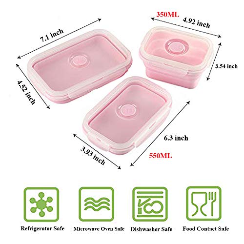 Keweis Silicone Lunch Box, Collapsible Folding Food Storage Container with Lids, Kitchen Microwave Freezer and Dishwasher Safe Kids