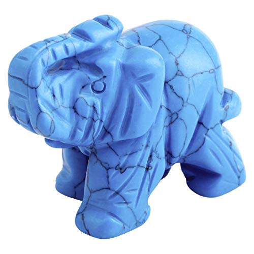 SUNYIK Blue Howlite Turuoise Elephant Pocket Statue Kitchen Guardian Healing Figurine Decor 1.5