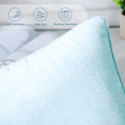 HPUK Pack of 2 Throw Pillow Covers Cashmere Decorative Square Pillowcases, Solid Cushion Covers for Sofa Couch Bedroom Office, 18 x 18 inch, Sky Blue