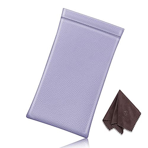 Fintie Eyeglasses Pouch with Cleaning Cloth, Portable Squeeze Top Vegan Leather Soft Glasses Case Anti-Scratch Sunglasses Bag, Lilac Purple