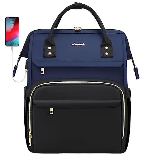LOVEVOOK Laptop Backpack for Women Travel Business Work Computer Bag Purse with USB Port Fits 15.6-Inch Laptop Navy Blue-Black