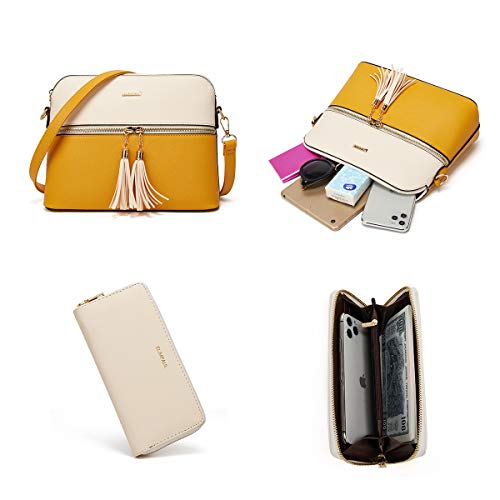 Women's Two-Tone Yellow & Beige 4-Piece Tote Bag, Shoulder Handbag, Clutch Wallet & Card Holder Set  (9 colors)