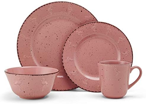 Pfaltzgraff Pink Flamingo 16 Piece Dinnerware Set, Service For 4, Pink