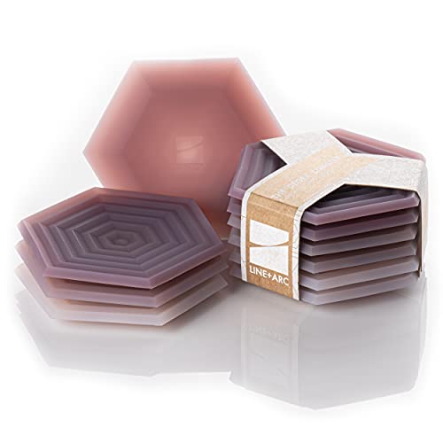 The Original Degrē Coaster (Set of 6, Plum Medley) by LINE+ARC. 10mm Thick Dishwasher Safe Stain-Resistant Outdoor Coffee Table Silicone Modern Hexagon Mid Century Cup Drink Non-Absorbent Housewarming