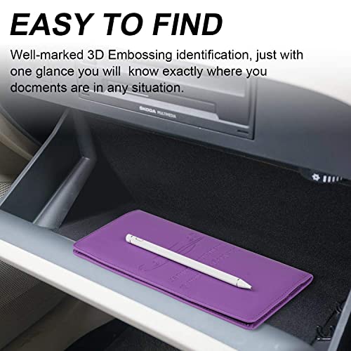 Car Registration and Insurance Holder, Vehicle Glove Box Car Organizer Men Women Car Accessories with Magnetic Shut for Cards, Essential Document, Driver License by Cacturism, Purple