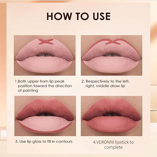 VERONNI Brown Liquid Lipstick and Lip Liner Lip Contour kit Waterproof Long Lasting Lip Gloss with 13 Colors Nonstick cup Lip Stick Set (#11)