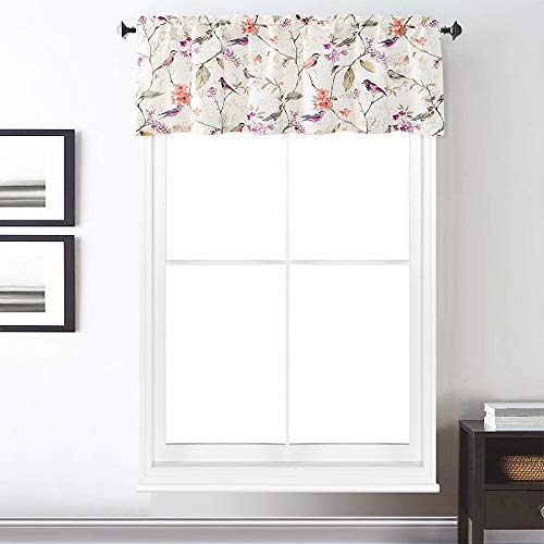 VOGOL Bird Pattern Kitchen Valances for Windows, Pocket Window Curtains Valance for Living Room 52 Inch Wide by 18 Inch Long